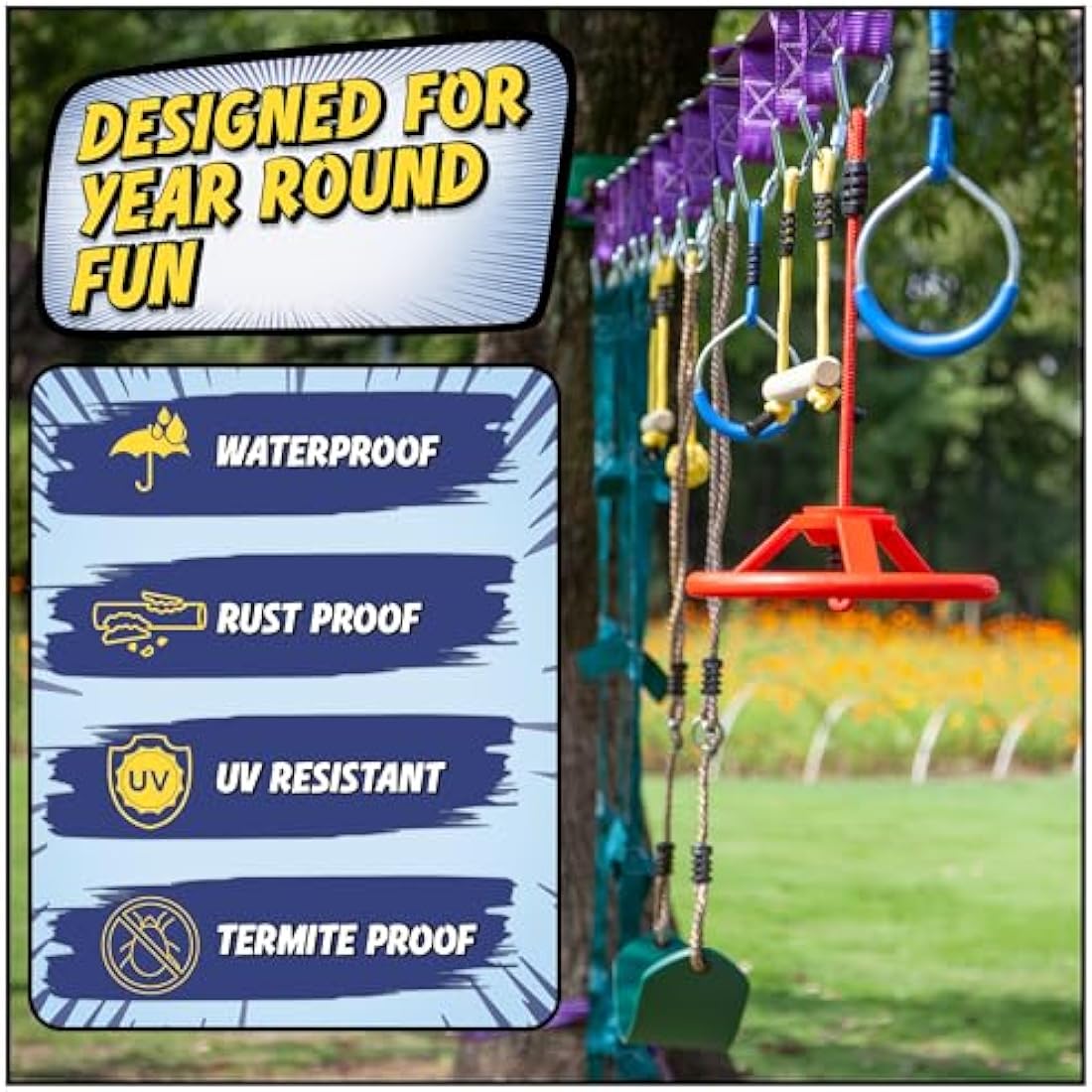 Ninja Warrior Obstacle Course - 55ft Slackline Kit with 10 Obstacles
