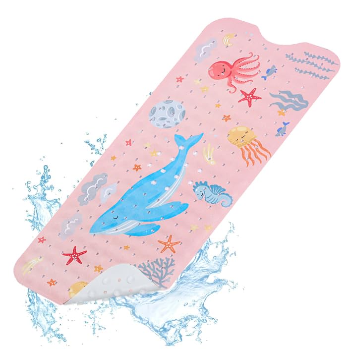 Jolof Store Kids Bath Mat – Non Slip Pink Whale Anti Mould Bathtub Mat