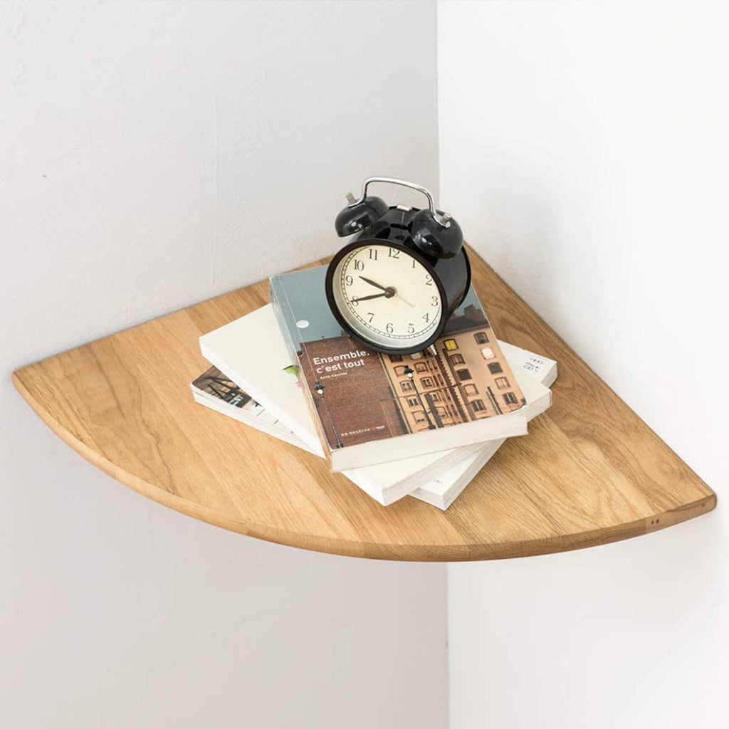 GIEANOO 16" Solid Oak Wood Floating Corner Shelf | Round Wall Mount Shelf
