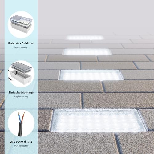 ledscom.de LED Paving Stone Outdoor Ground Light – 20x10cm Cool White 4-Pack