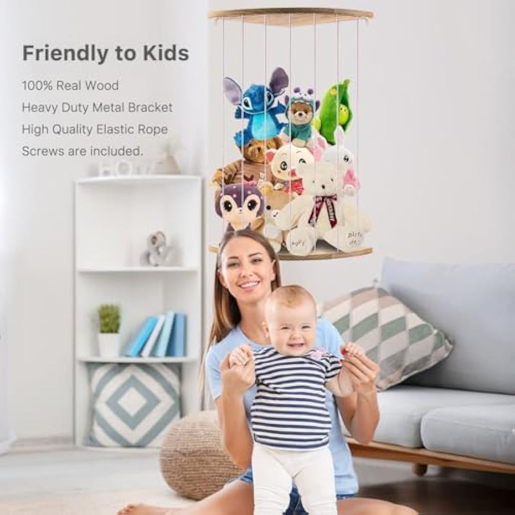 Wooden Stuffed Animal Storage – Corner Plush Toy Organizer Shelf