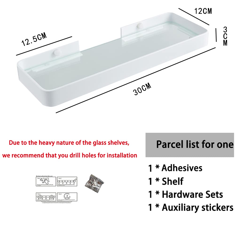 Biutimarden Bathroom Shelf Rectangular No Drilling Wall Mounted Tempered Glass Shower Caddy Space Aluminum Rustproof Storage Organizer for Bathroom - image 5