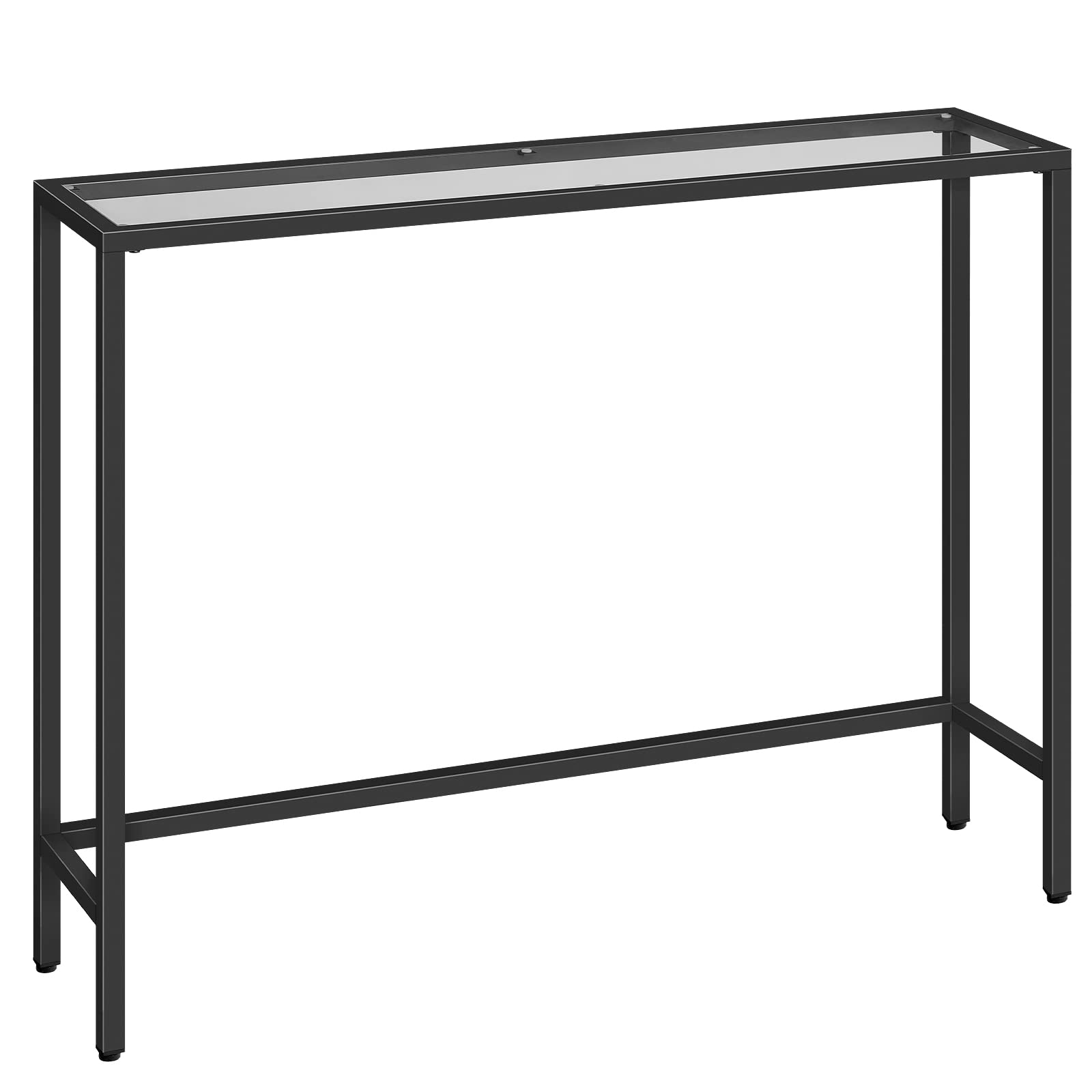 HOOBRO Modern Glass Console Table – Slim Metal Sofa Table, Black
