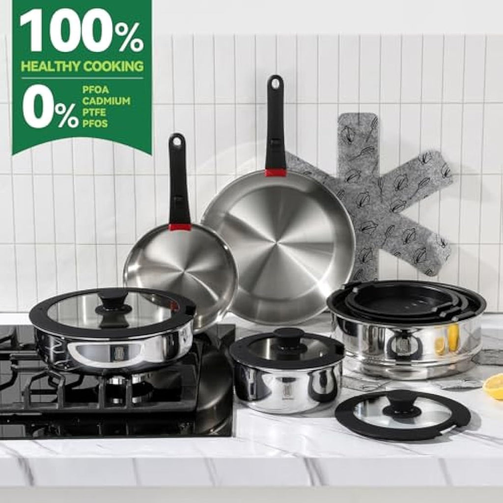 ROYDX 16-Piece Stainless Steel Cookware Set with Detachable Handles
