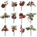 12PCS Artificial Christmas Pine Picks with Red Berries