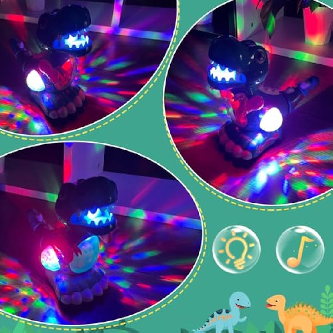 Jolof Store Musical Crawling Dinosaur Toy with LED Lights - Green