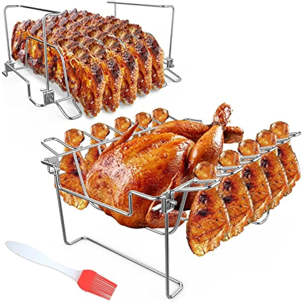 Jolof Store 3-in-1 Stainless Steel Rib & Chicken Leg Roasting Rack