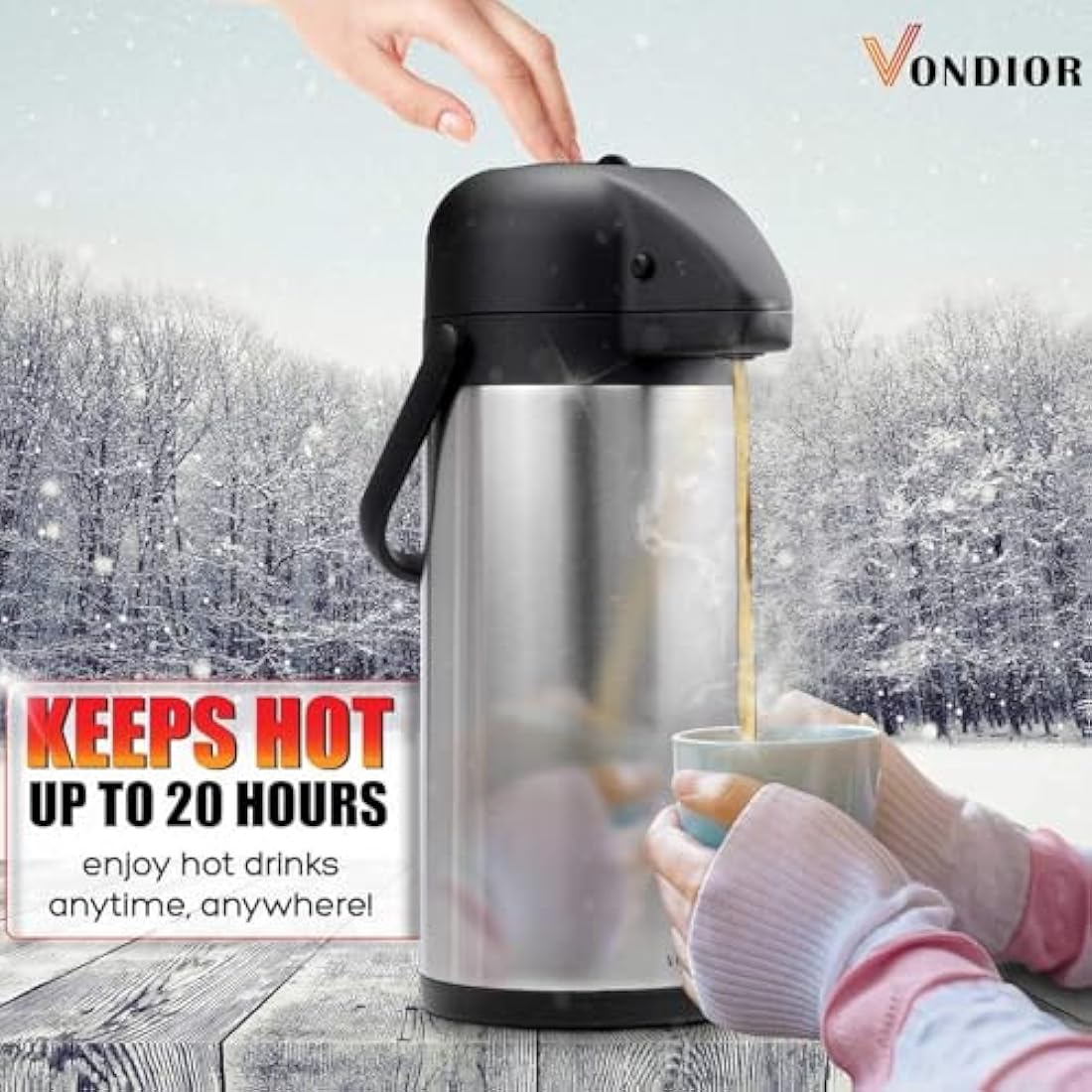 Vondior 1.9L Thermal Coffee Carafe – Insulated Stainless Steel Airpot