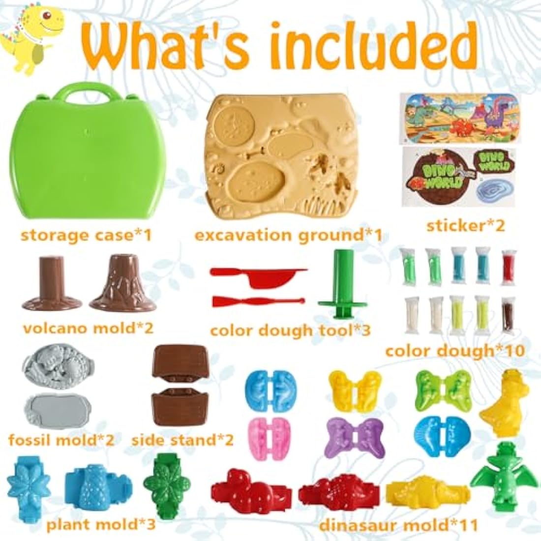 VConejo 2-in-1 Dinosaur Color Dough Toy Set - 37 Piece Dino Tools Kit