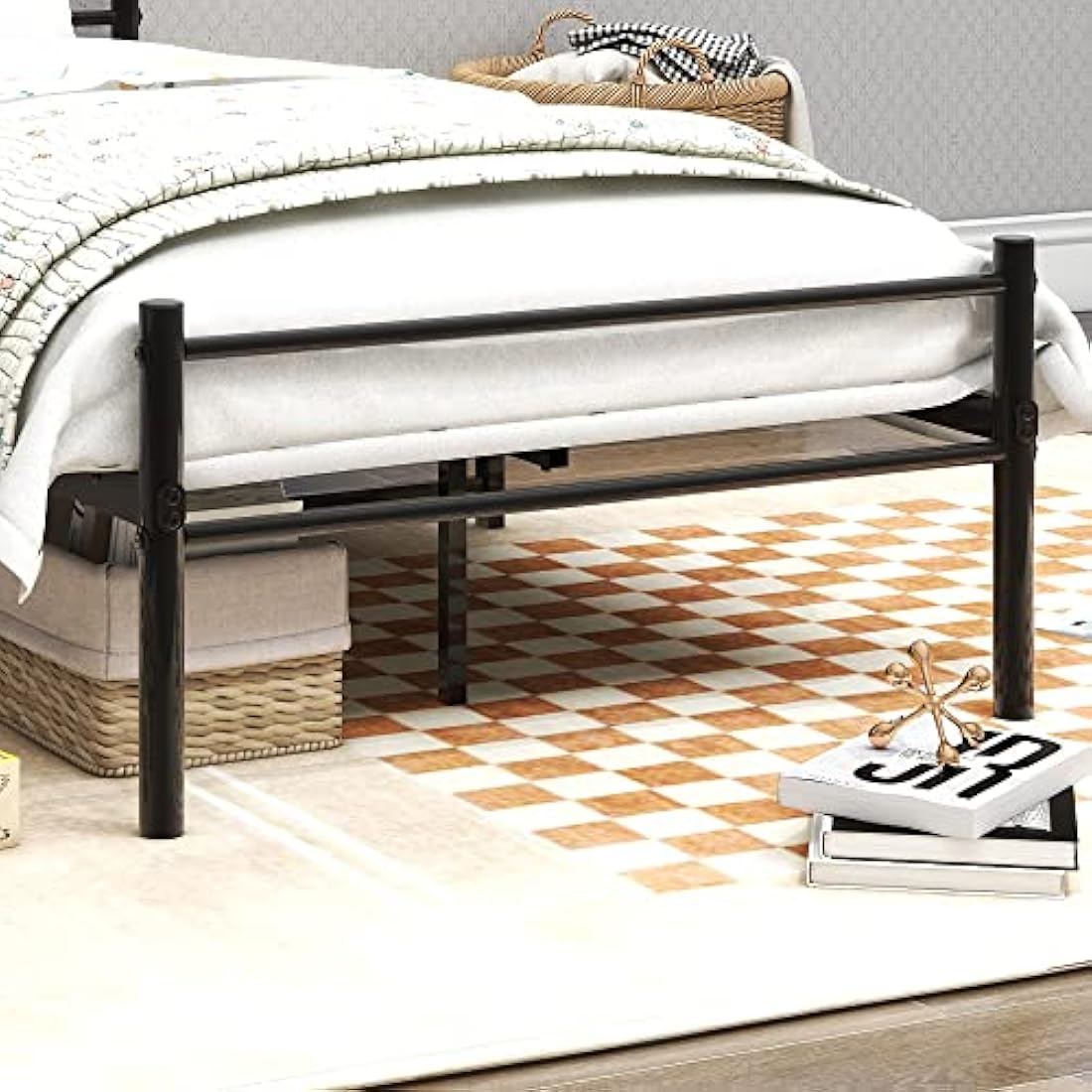 Diahomy 3ft Single Metal Platform Bed Frame with Headboard - Black