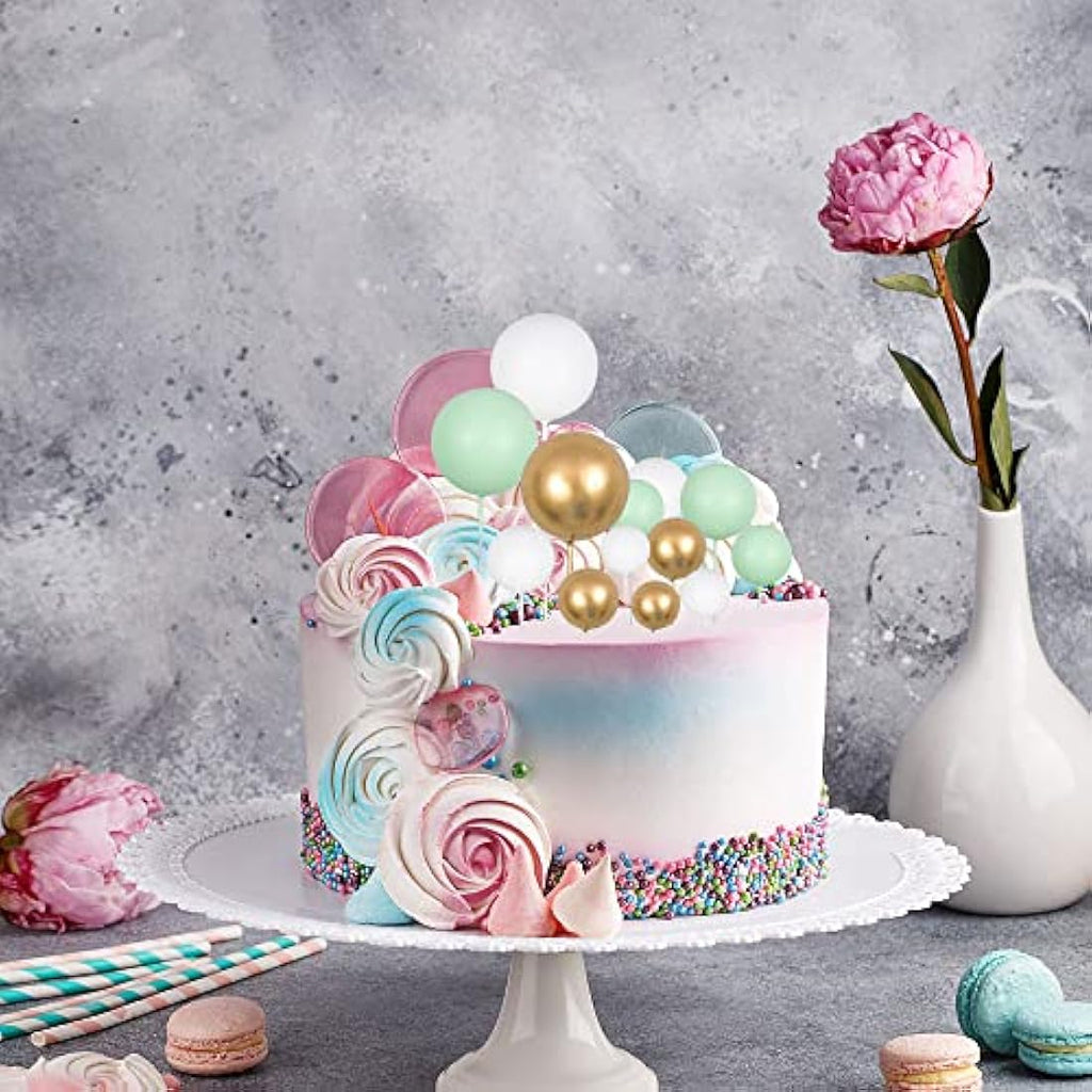 Gyufise 30Pcs Ball Cake Toppers | Green Gold White Foam Cupcake Decor