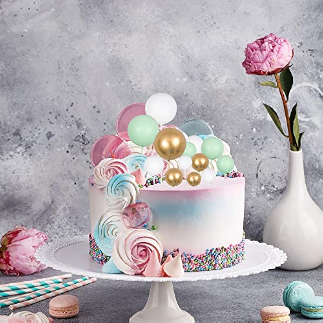 Gyufise 30Pcs Ball Cake Toppers | Green Gold White Foam Cupcake Decor