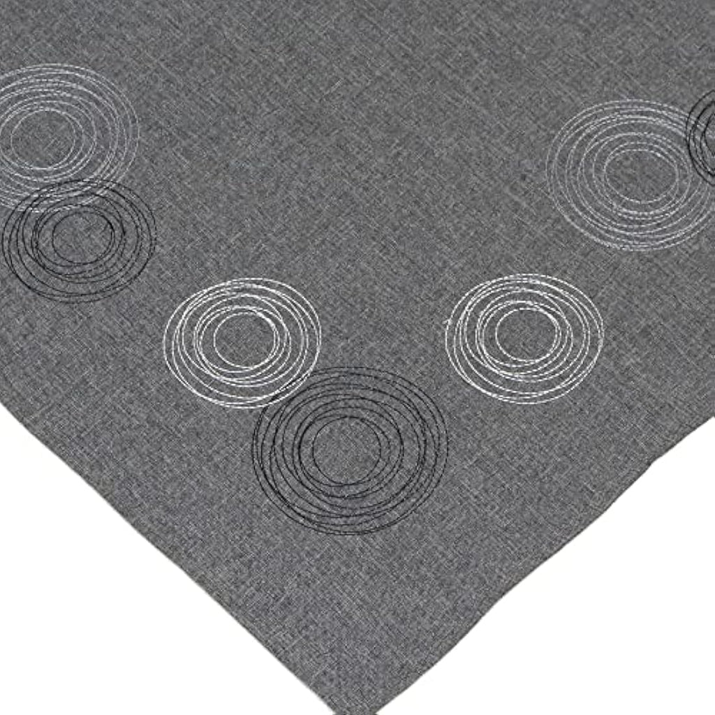 Jolof Store Grey Polyester Table Runner – Embroidered Circle Motifs