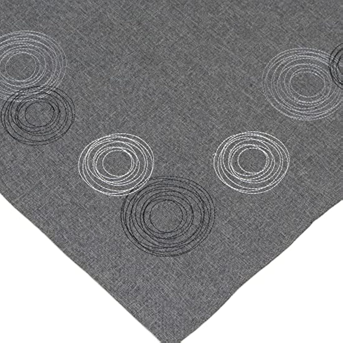 Jolof Store Grey Polyester Table Runner – Embroidered Circle Motifs