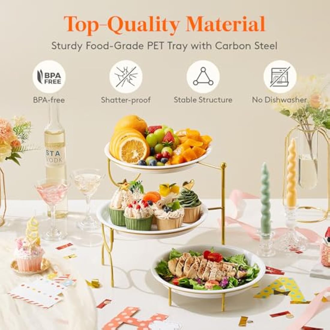 Lifewit 3 Tier Serving Tray | Round Plastic Dessert Display Stand