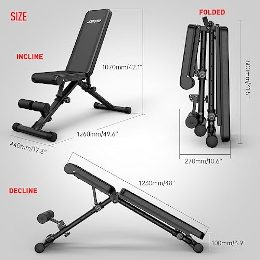 JOROTO MD35 Adjustable Weight Bench – Foldable 700lb Strength Training Bench