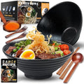 YTLEMON Ceramic Ramen Bowl Set of 2 | 34oz Japanese Noodle Bowls - Black