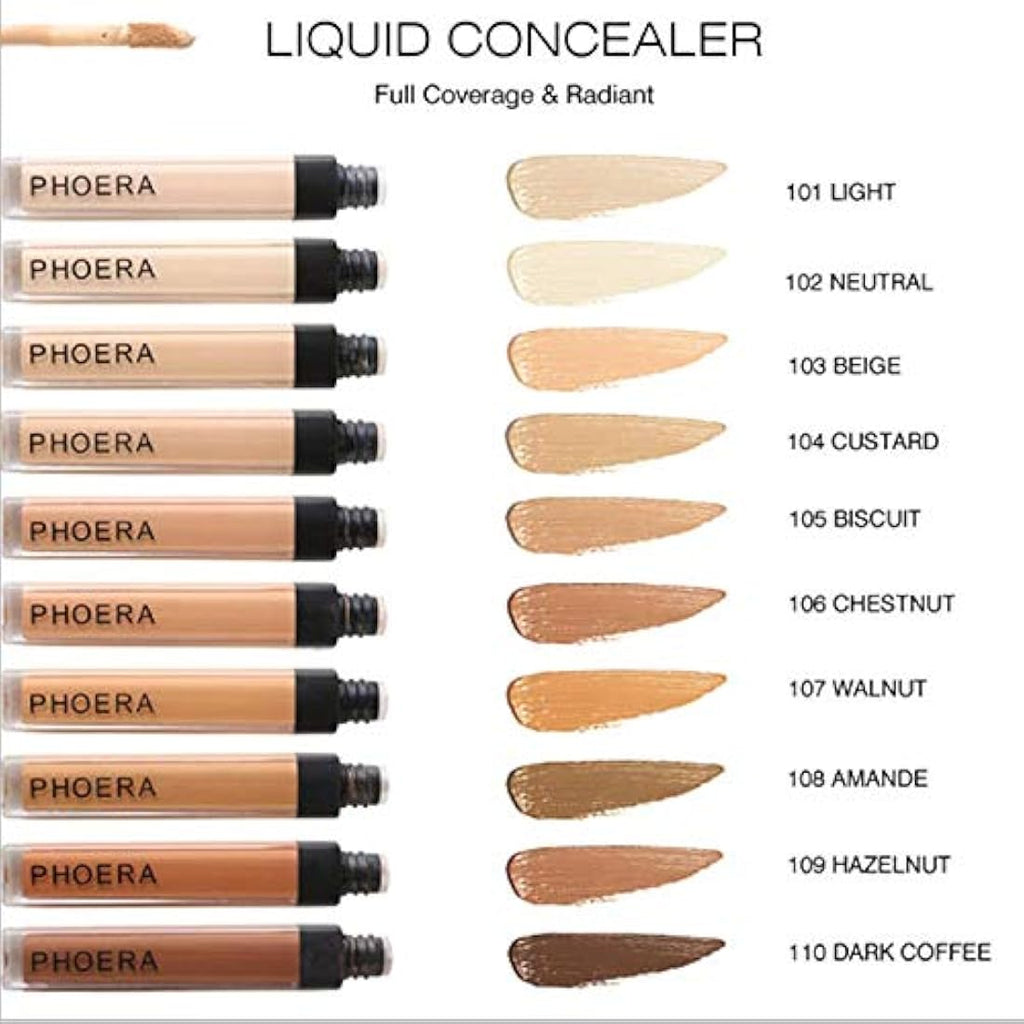 Phoera Full Coverage Matte Liquid Concealer – Waterproof (110 Dark Coffee)