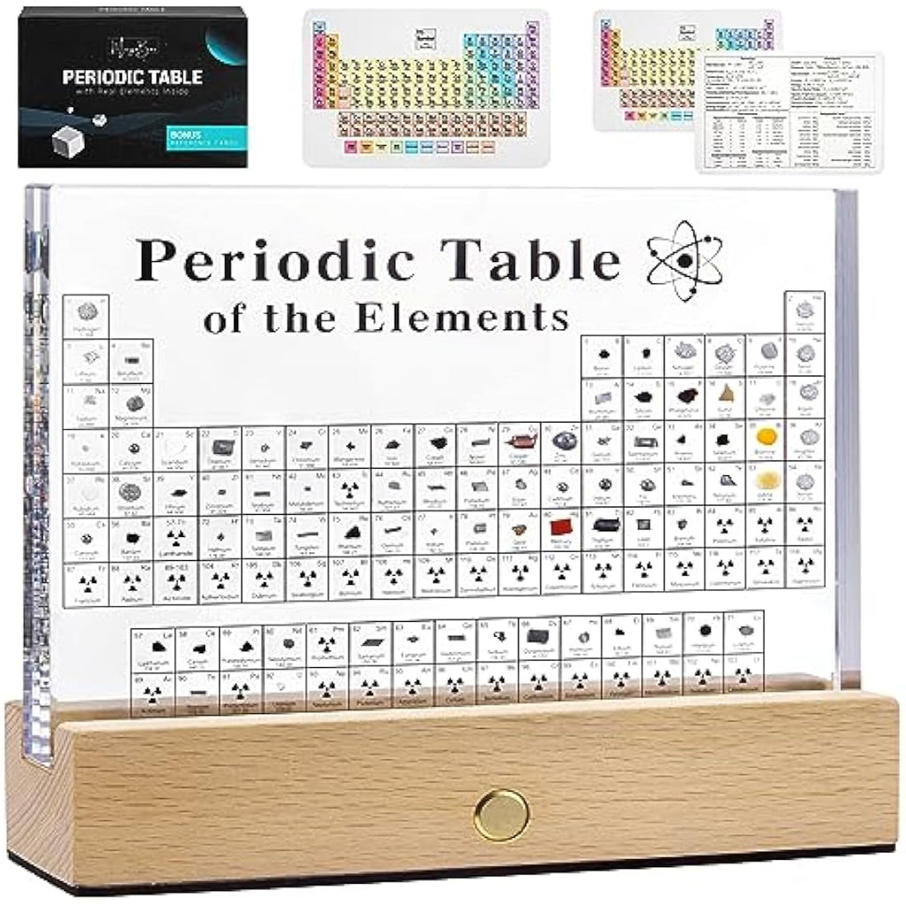 Periodic Table with 83 Real Elements & Wooden Stand