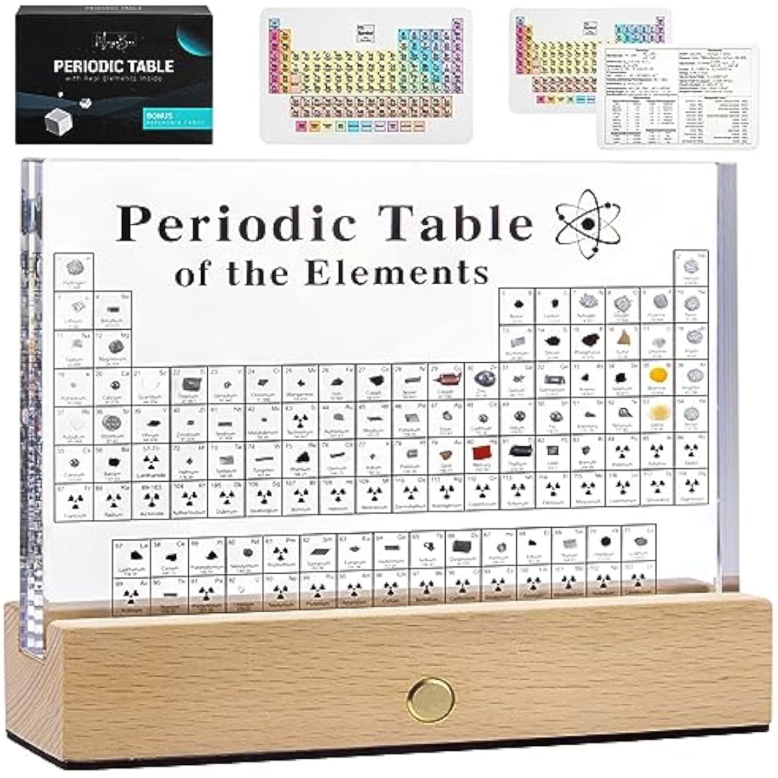 Periodic Table with 83 Real Elements & Wooden Stand