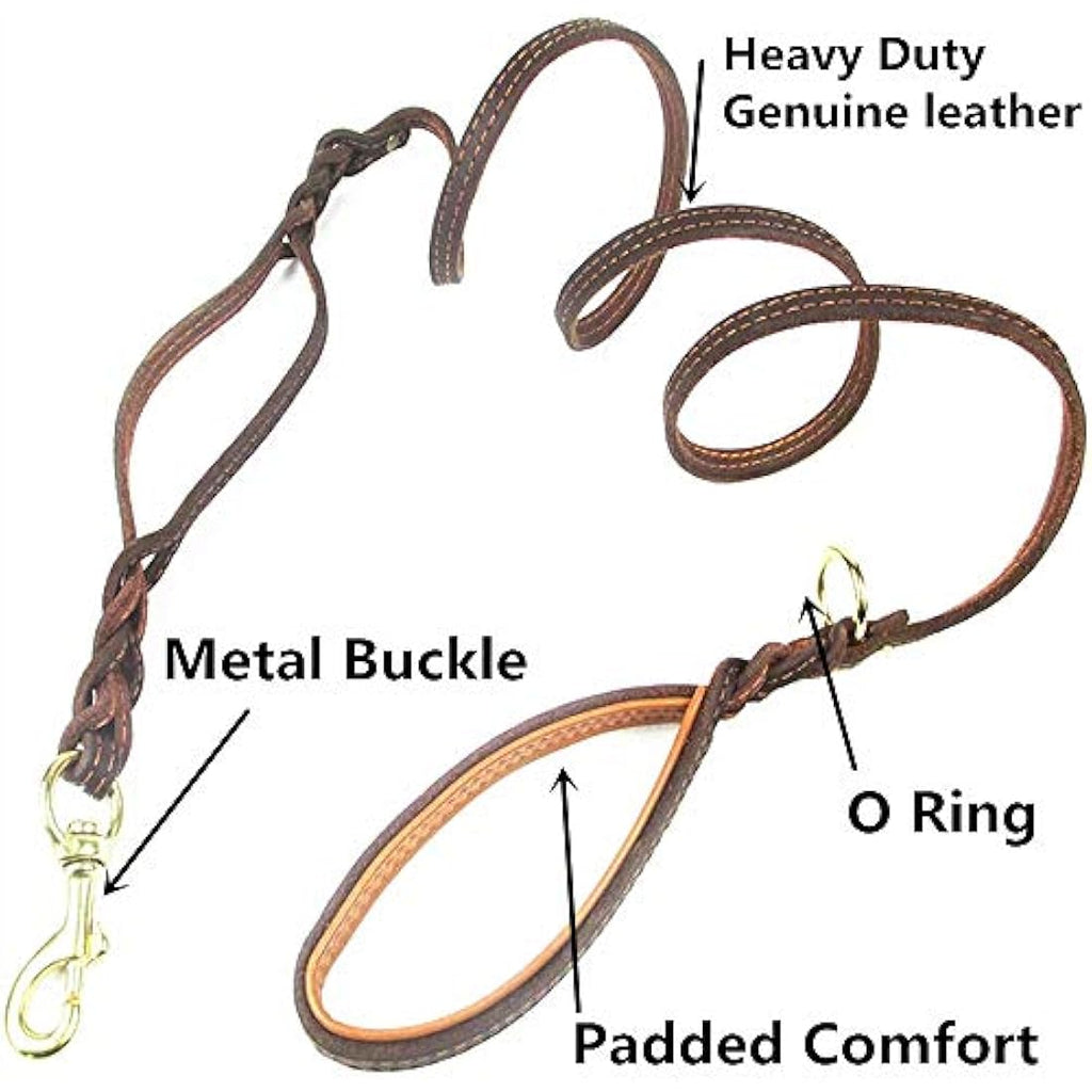 Braided Leather Dog Leash – Double Handle 6ft Training Lead