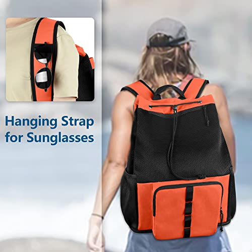 Fasrom Mesh Beach Backpack – Sand-Free Bottom Gym & Swim Bag, Orange