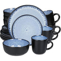 Greentainer 16-Piece Stoneware Dinnerware Set | Reactive Glaze Ocean Blue