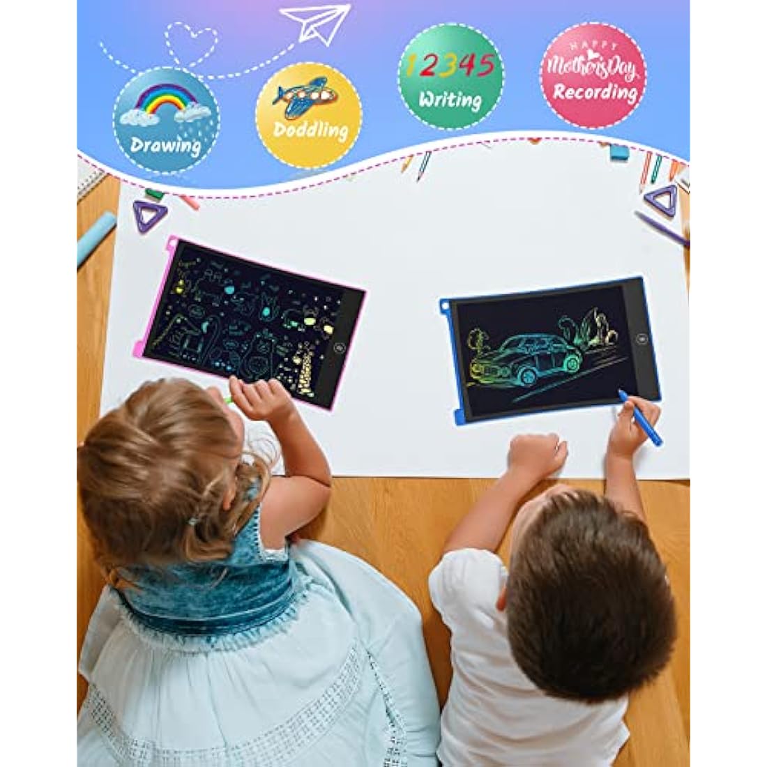TECJOE 2-Pack LCD Writing Tablet | 8.5 Inch Colorful Doodle Board for Kids