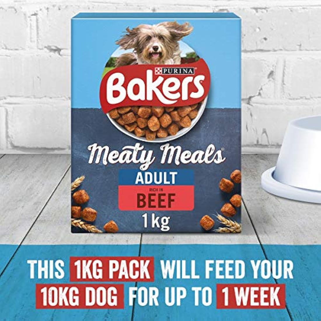 Bakers Meaty Meals Beef Dry Dog Food - 1kg Adult Kibble (Pack of 4)
