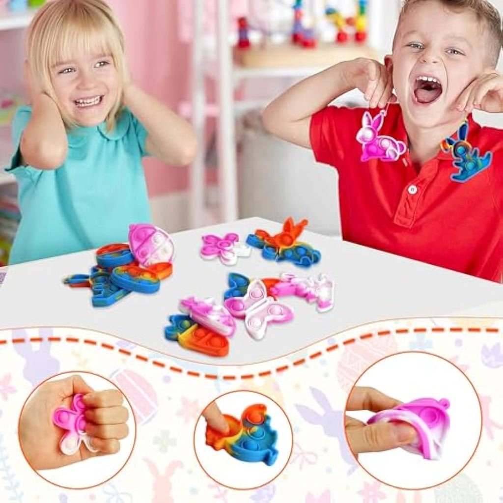 24Pcs Easter Pop Fidget Toy Keychains | Basket Stuffers