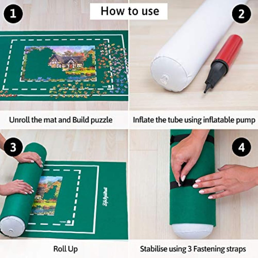 LifeStyleMall Jigsaw Puzzle Mat - 1500 Piece Portable Green Felt Roll