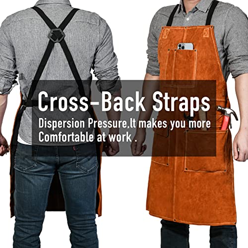 LEASEEK Leather Welding Apron – Heat Resistant Heavy Duty Work Bib