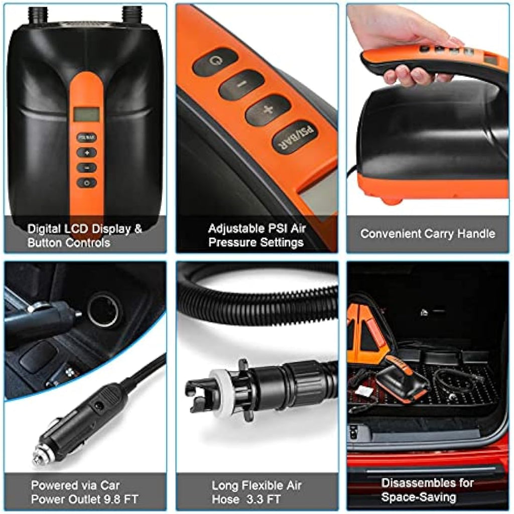 Ruitx Electric SUP Pump – 20PSI Dual Stage 12V DC Paddle Board Inflator