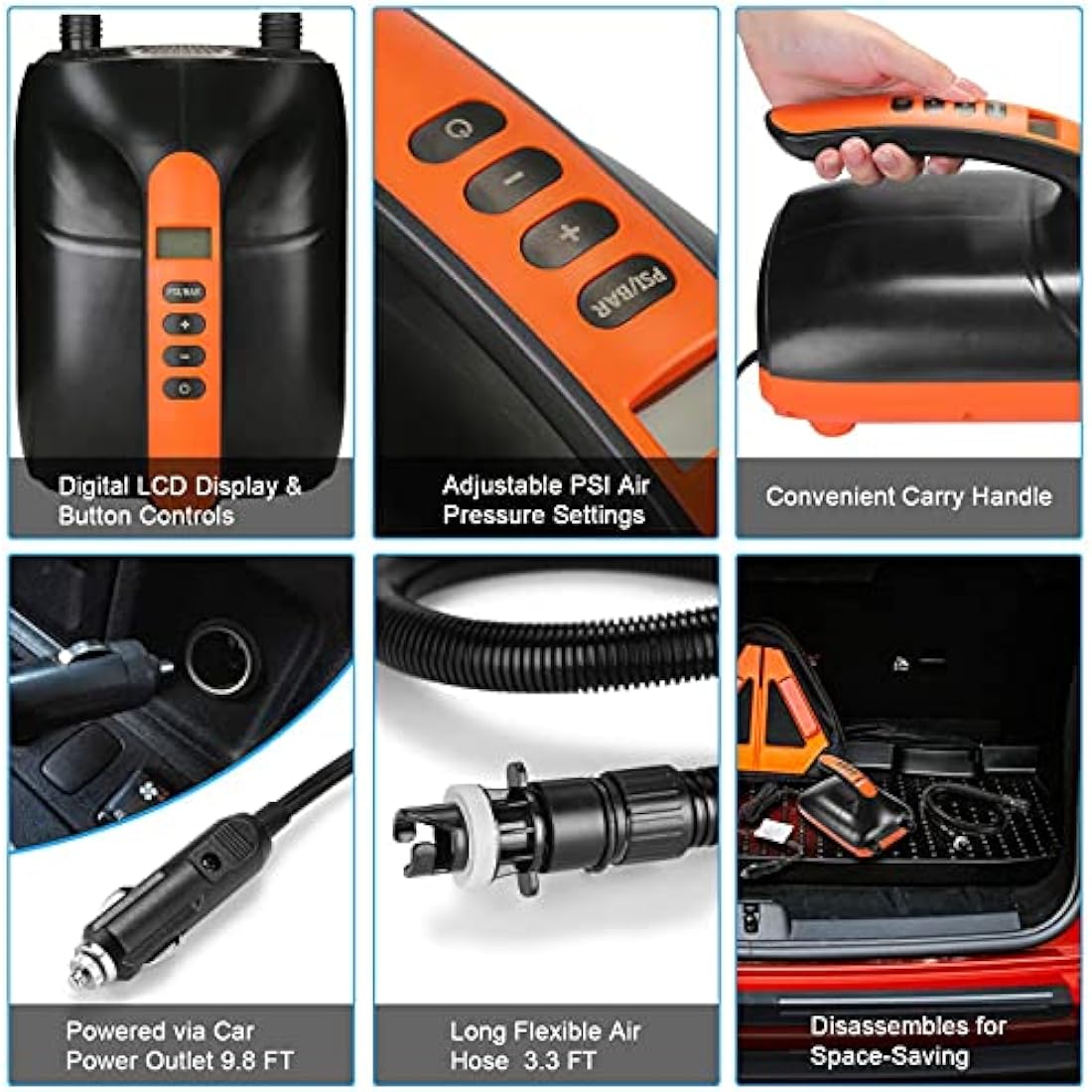 Ruitx Electric SUP Pump – 20PSI Dual Stage 12V DC Paddle Board Inflator