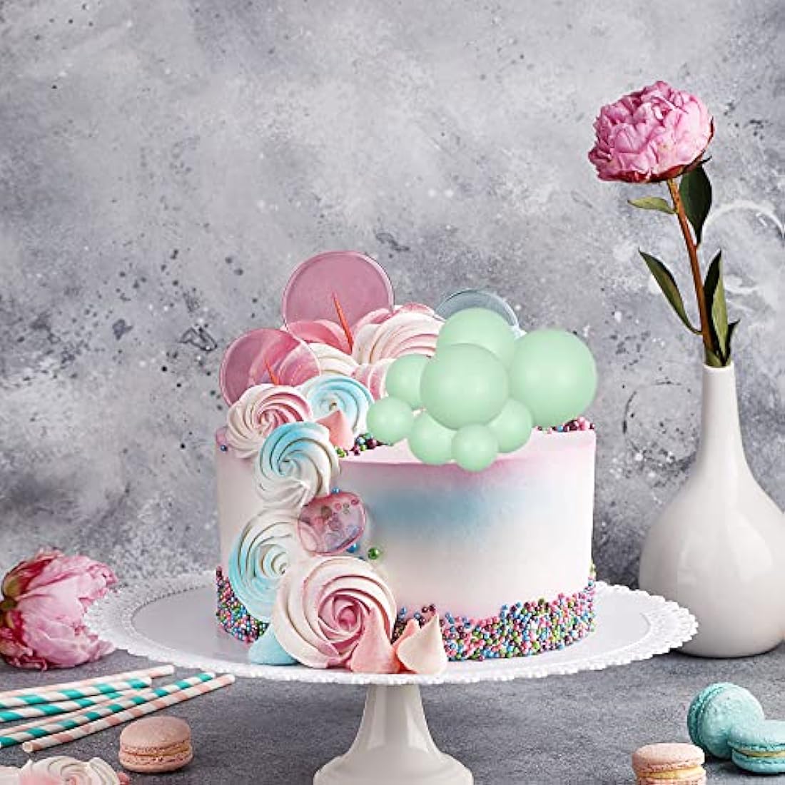 Gyufise 30Pcs Foam Ball Cake Toppers – Rose Gold & White Party Decorations