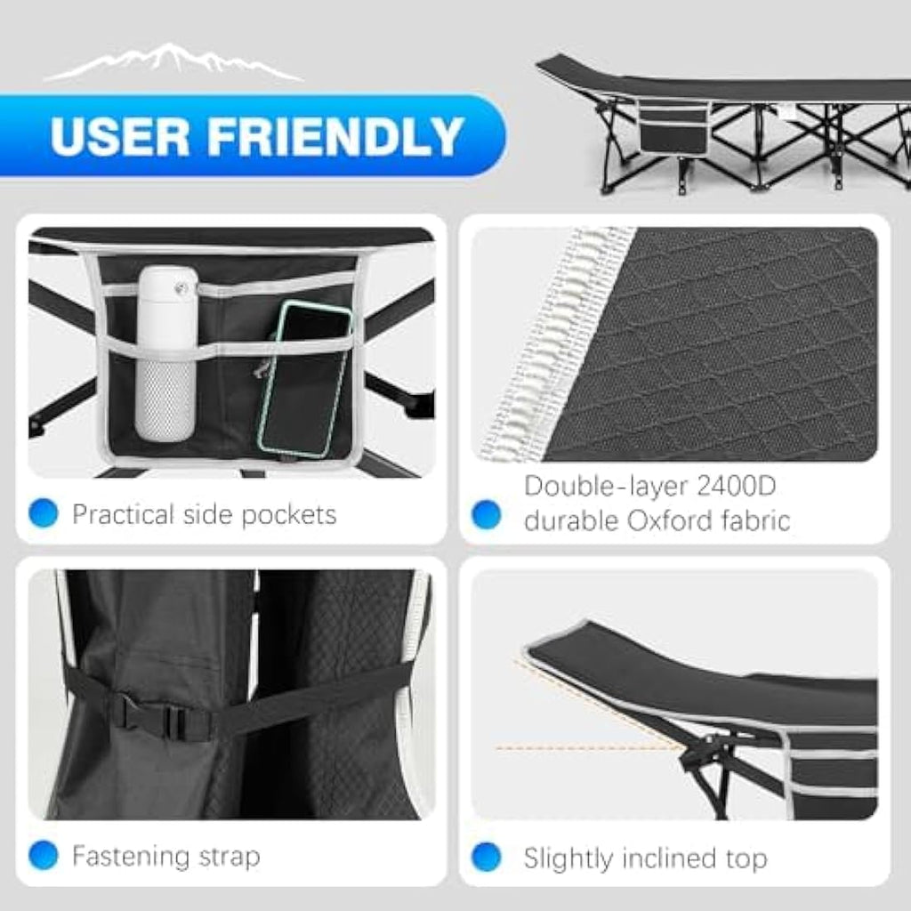 Overmont Heavy Duty Folding Camping Cot | 550lbs Capacity Portable Bed
