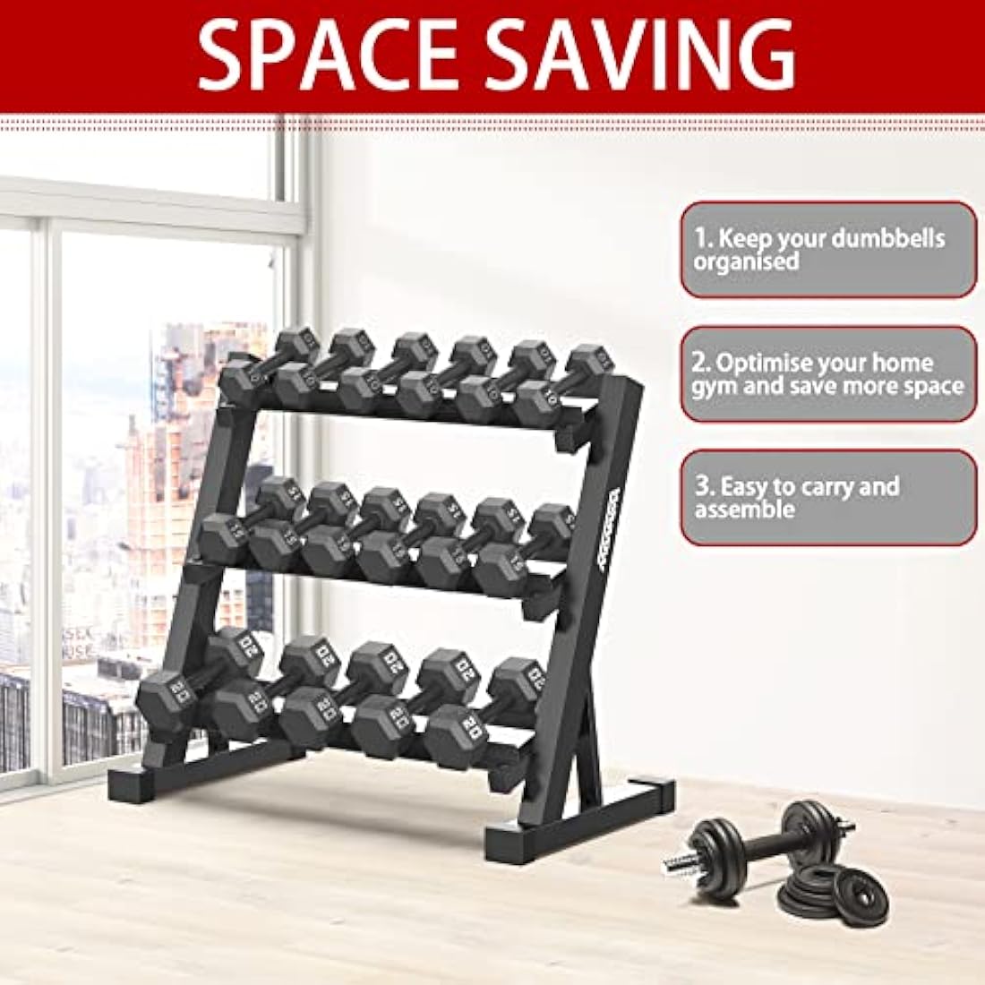 WINNOW 3-Tier Dumbbell Rack | 1000lb Capacity Steel Weight Storage