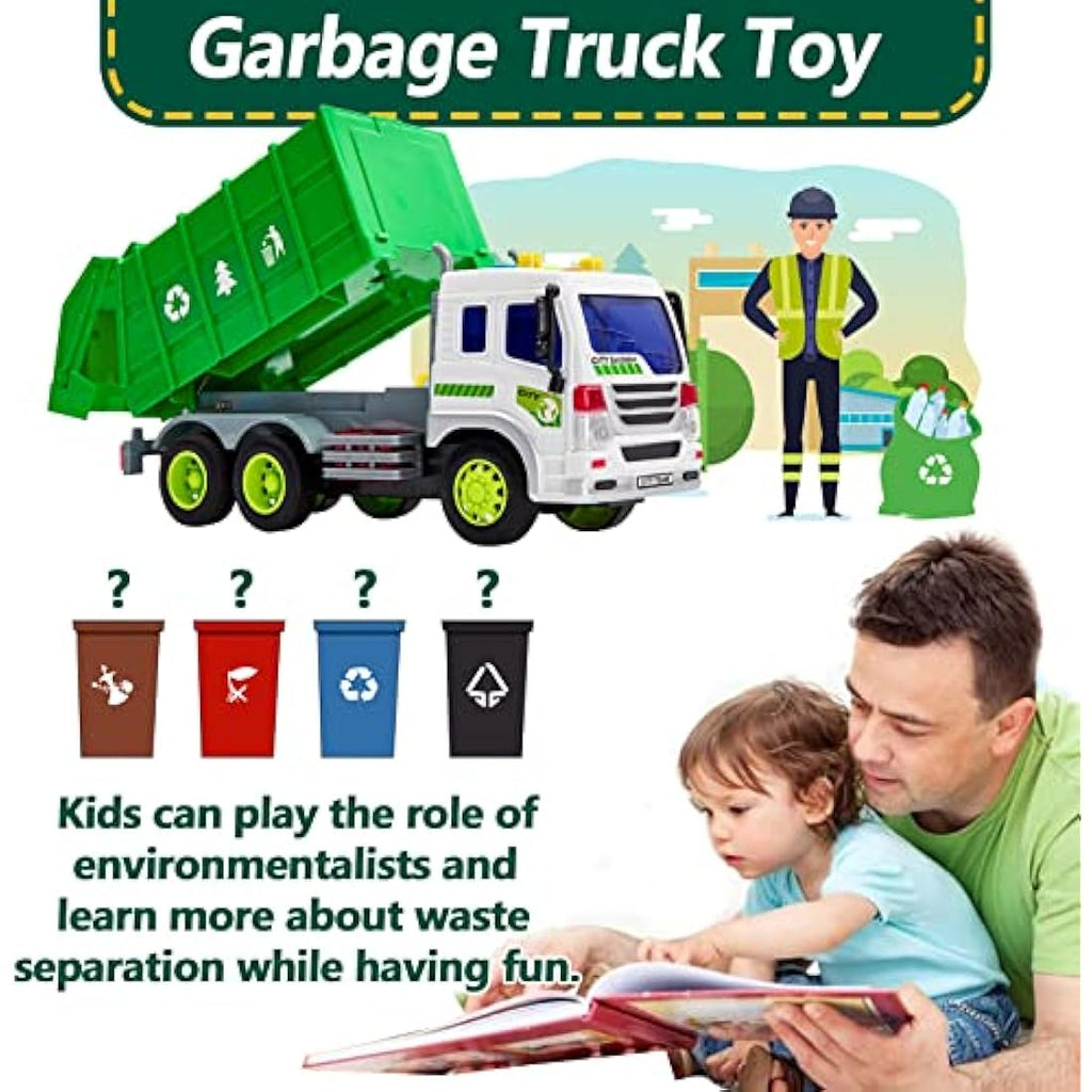 HERSITY Garbage Truck Toy with Lights and Sounds – 1/16 Scale Bin Lorry