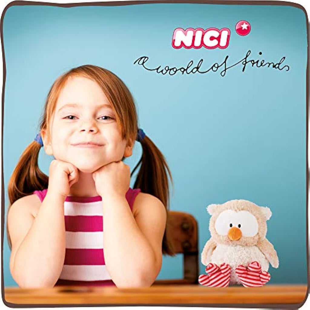 NICI Owluna Plush Toy – 35cm Cuddly Owl with Turnable Head, Beige/Pink