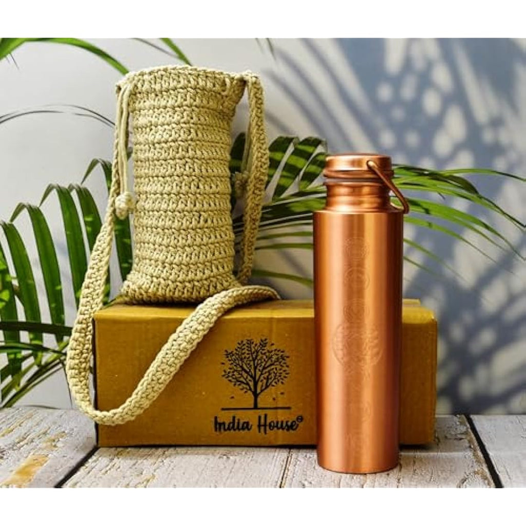 Jolof Store 7 Chakra Pure Copper Water Bottle - 1000ml Matte Finish