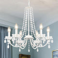 ASHUAQI Modern Crystal Chandelier | 6-Light White Metal Pendant Light