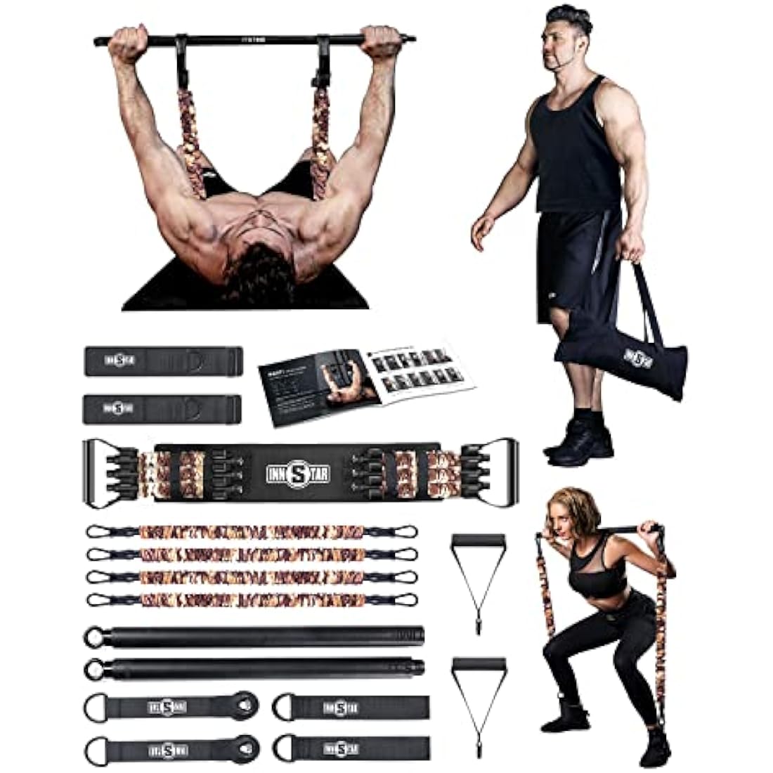 INNSTAR Portable Home Gym Set | Resistance Band Bench Press & Squat Kit