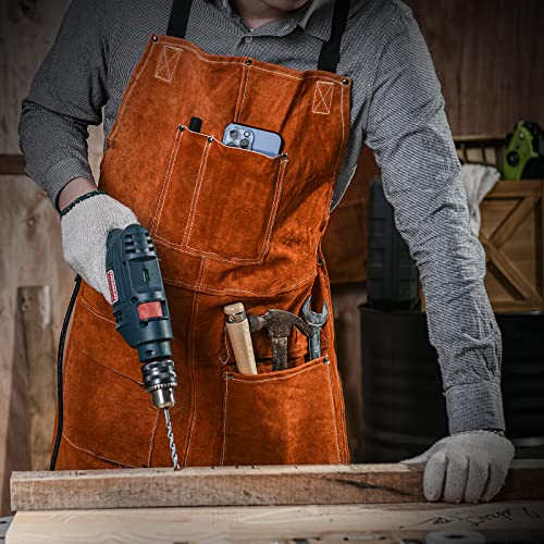 LEASEEK Leather Welding Apron – Heat Resistant Heavy Duty Work Bib