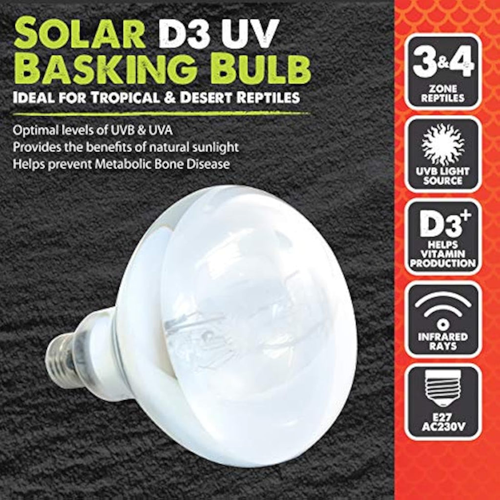Komodo Solar D3 UV Basking Bulb – 125W Heat & Light for Reptiles