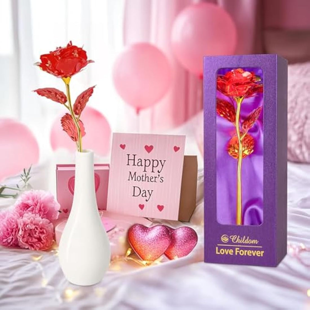 Artificial Rose Flower with Vase – Everlasting Gift for Her