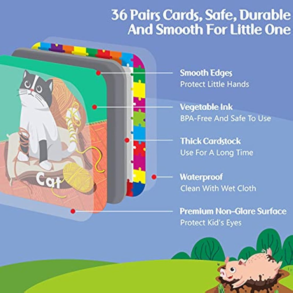 Hebayy Animal Matching Memory Game - 36 Pair Erasable Flash Cards