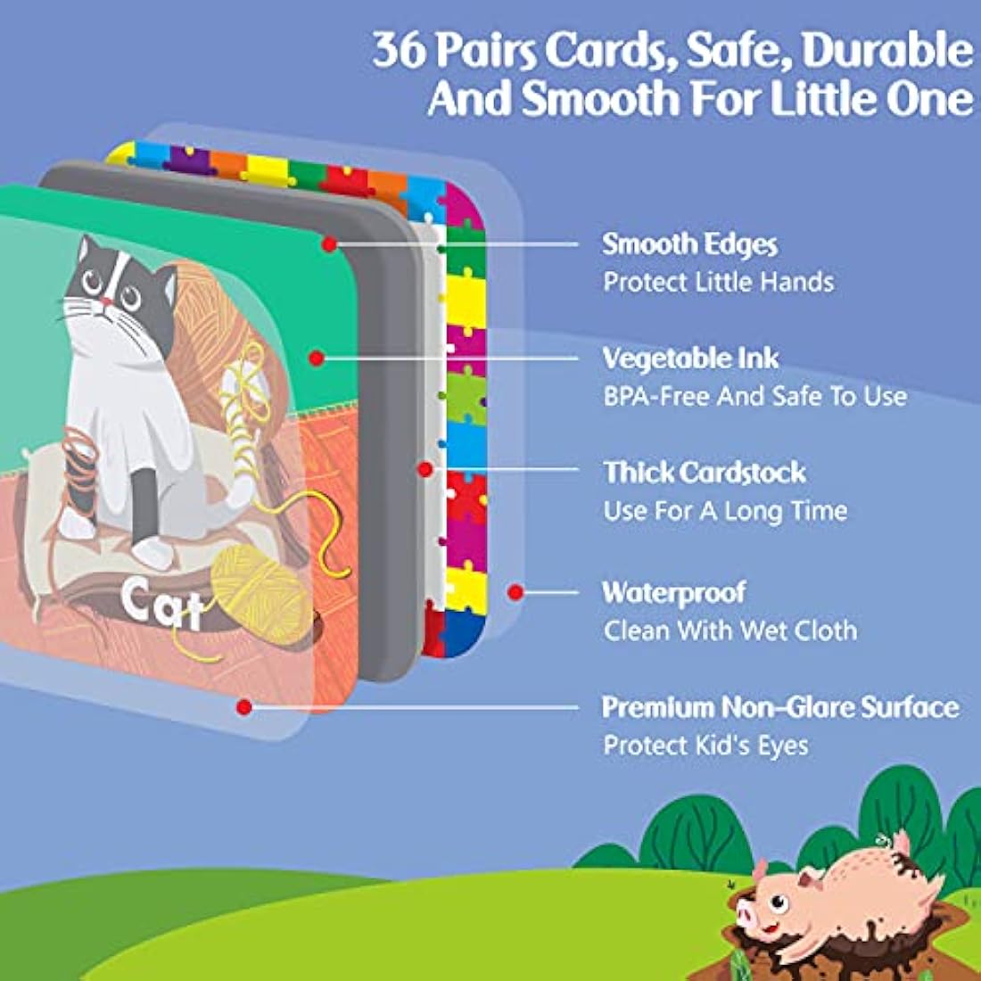 Hebayy Animal Matching Memory Game - 36 Pair Erasable Flash Cards