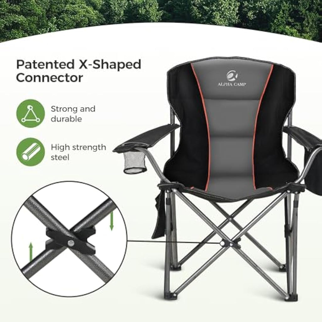 LET'S CAMP Heavy Duty Folding Camping Chair – Oversized Padded Set of 2