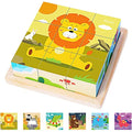 Japace 6-in-1 Wooden Animal Cube Puzzle – Montessori Toy for Toddlers