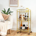 MAHANCRIS 3-Tier Gold Bar Cart | Tempered Glass Rolling Serving Trolley